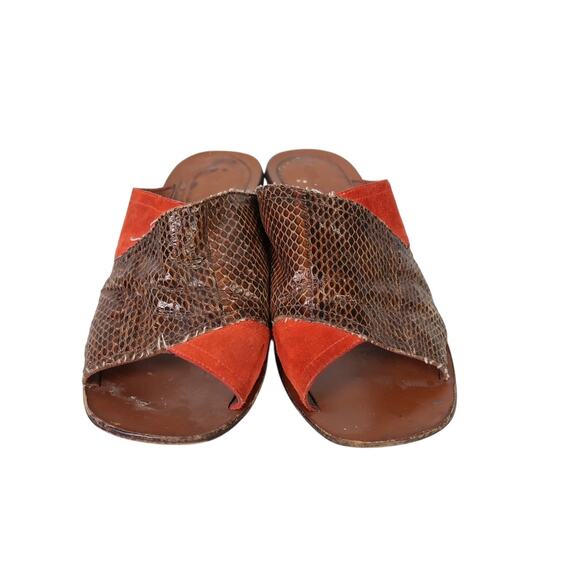 Diane Von Furstenberg Brown Snakeskin Leather Orange Suede Mule Sandals 7.5 - Picture 2 of 8